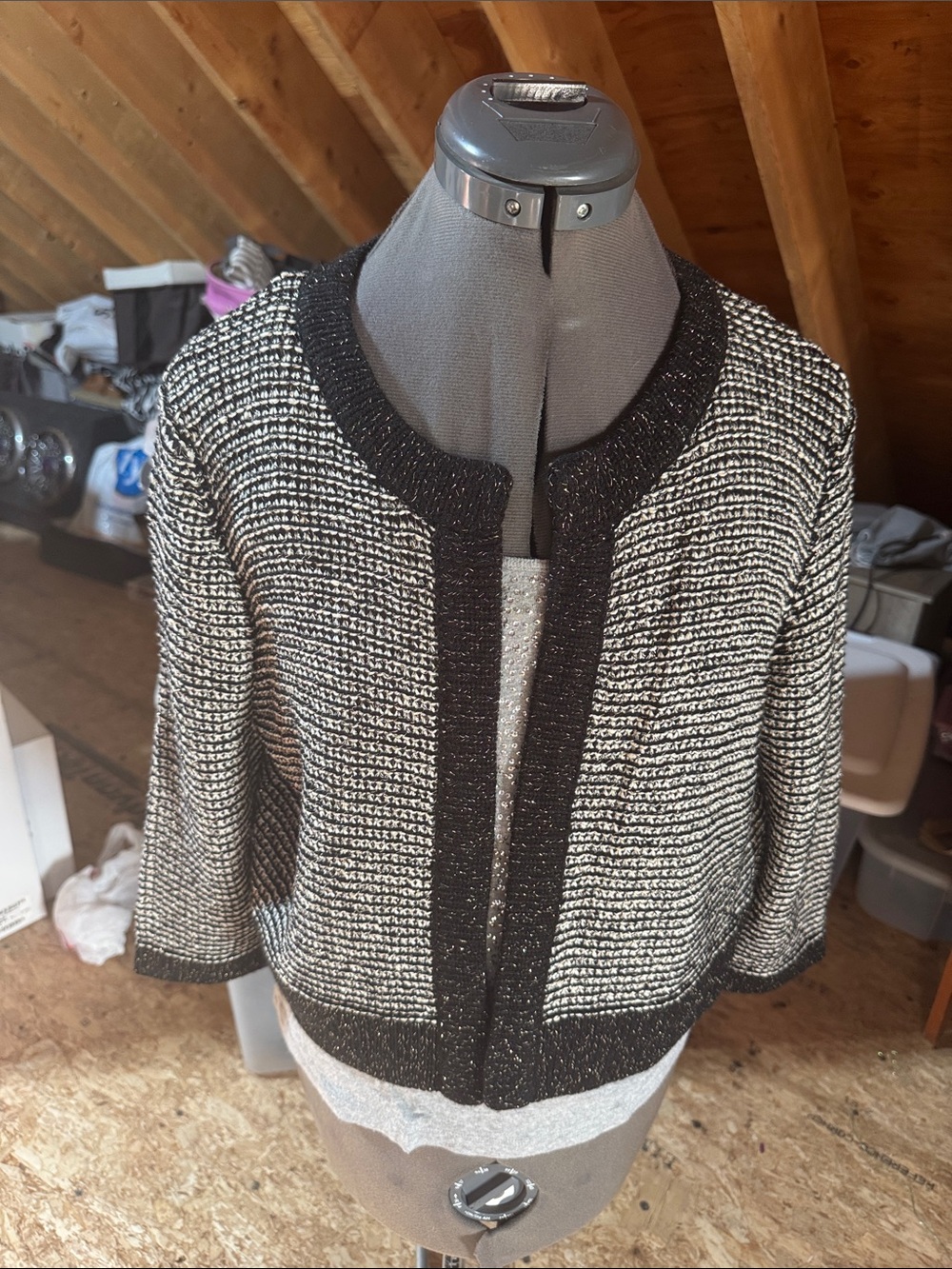 Apt. 9 Black & White Textured Open-Front Cardigan
